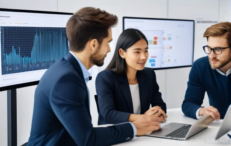 기계설계 프로젝트의 팀 구성 팁 - A diverse group of 3-4 professional engineers (male and female, varying ethnicities, in their late 2...