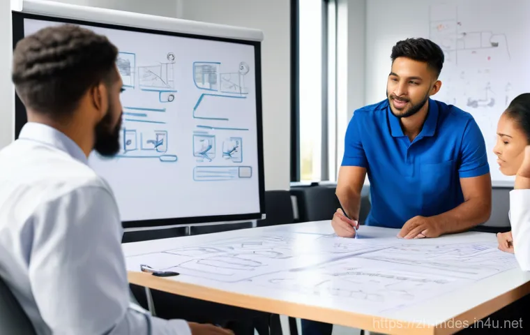 기계설계 프로젝트의 팀 구성 팁 - A single engineer, a female in her mid-30s, wearing a smart lab coat, deeply engrossed in a futurist...
