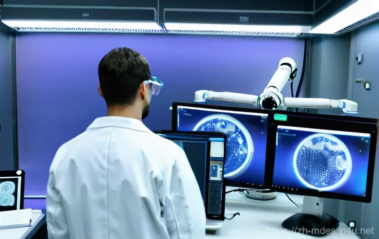 기계설계 제품 개발 과정 - **Prompt:** Inside a sophisticated, dimly lit control room, two engineers (one male, one female, bot...