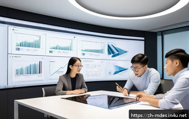 기계설계 경력관리 노하우 - A modern mechanical design office environment showing a diverse team of engineers collaborating arou...