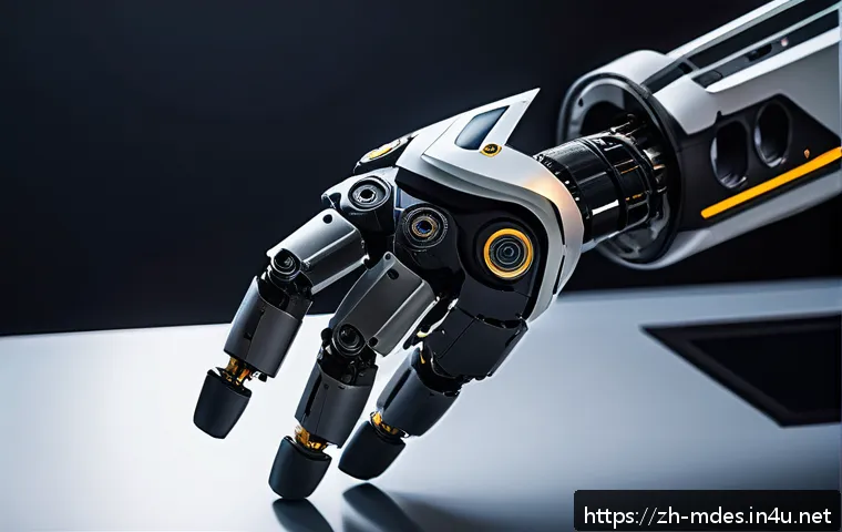 기계설계 산업 표준 규격 소개 - A highly detailed scene of an advanced robotic arm designed with carbon fiber composite materials, s...