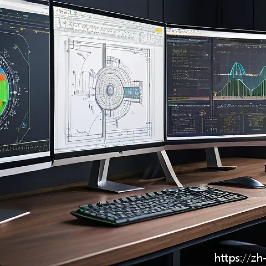 기계설계 도면 작성 실수 방지법 - A highly detailed mechanical engineering workspace featuring a large computer screen displaying a co...