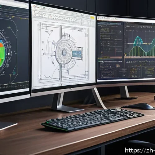 기계설계 도면 작성 실수 방지법 - A highly detailed mechanical engineering workspace featuring a large computer screen displaying a co...