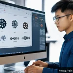 기계설계와 관련된 기술 블로그 시작하기 - A modern mechanical engineering workspace featuring a young professional engineer (wearing safety gl...